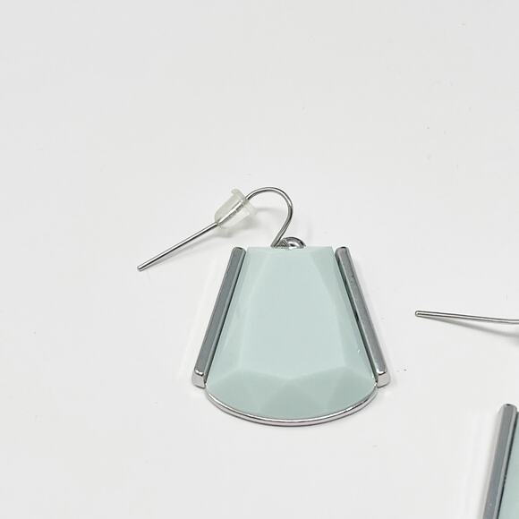 Pale Aqua Blue Geometric Drop Earrings Silver Tone Fashion Statement - Picture 2 of 5